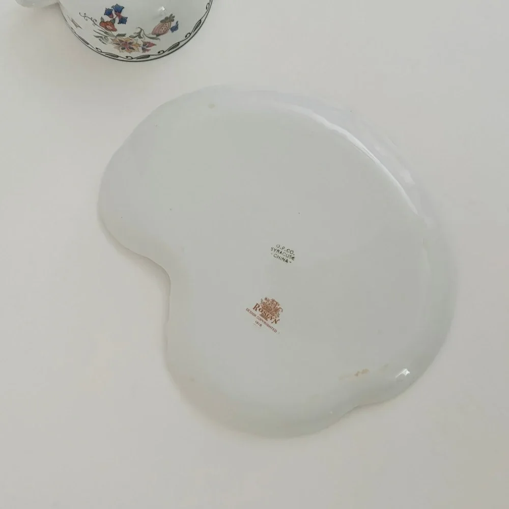 SYRACUSE China Roslyn Antique Snack Plate & Cup Set Floral O.P. Co. 1916